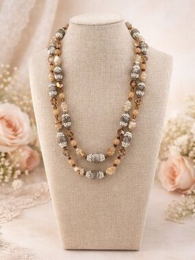 Vintage Alice Caviness Double Strand Necklace – Champagne Crystals & Lampwork